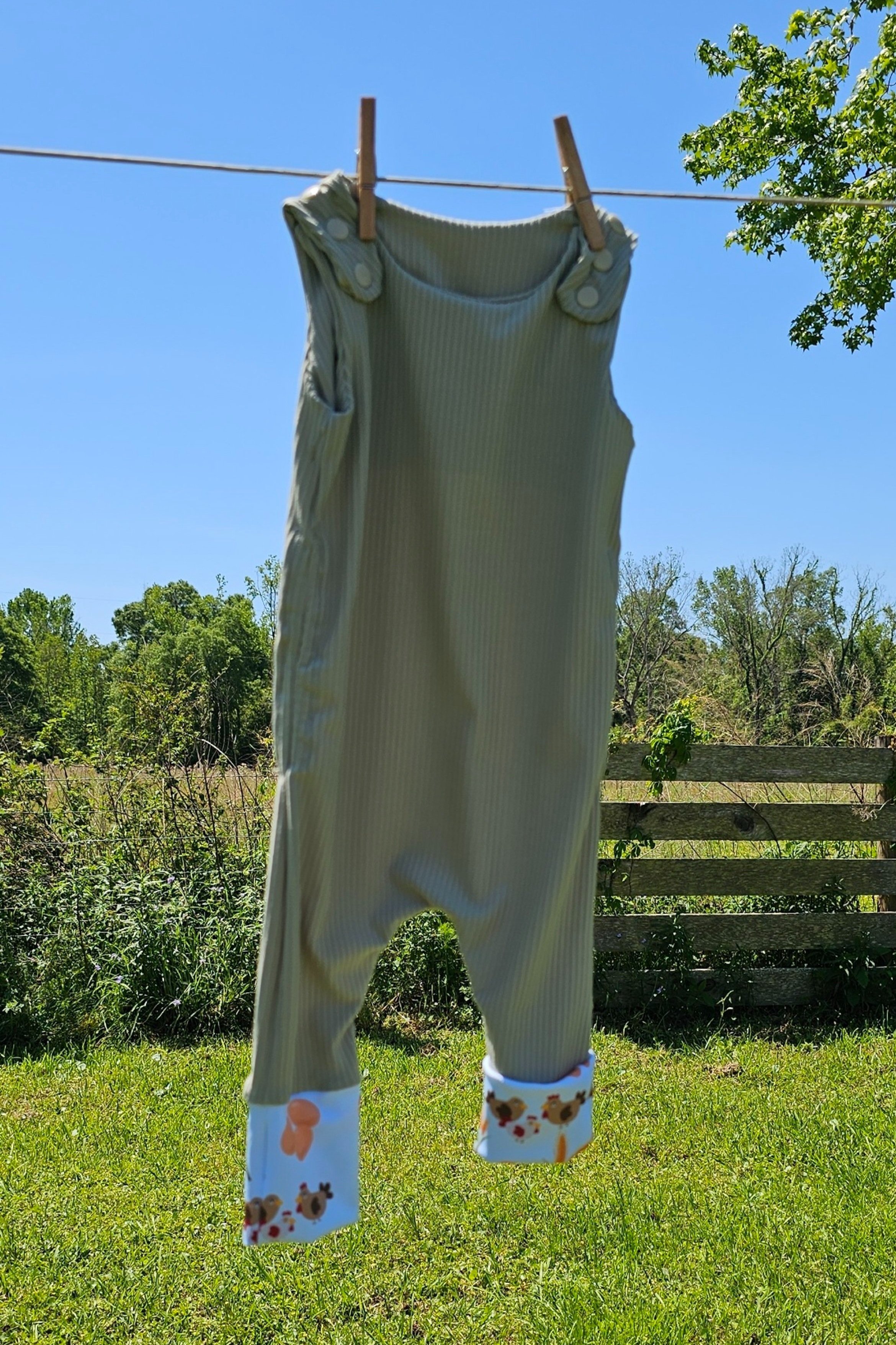 green & chickens grow with me romper