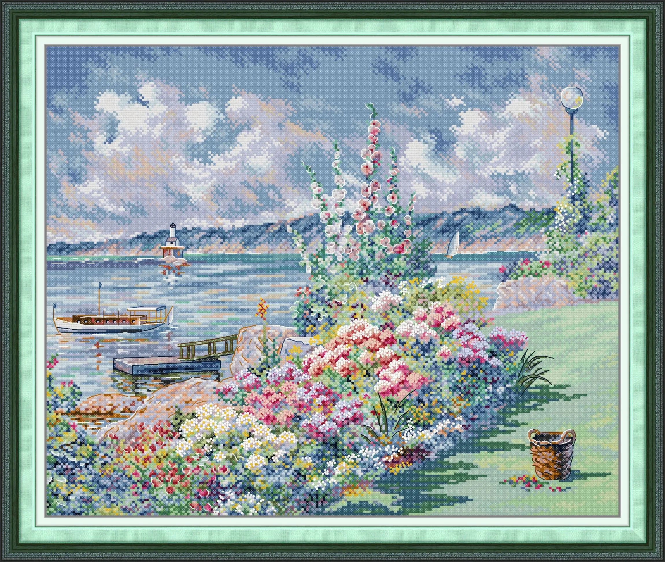 DMC Cross Stitch Embroidery Kit 11ct 14ct Flower Coast printed canvas DYI needlework