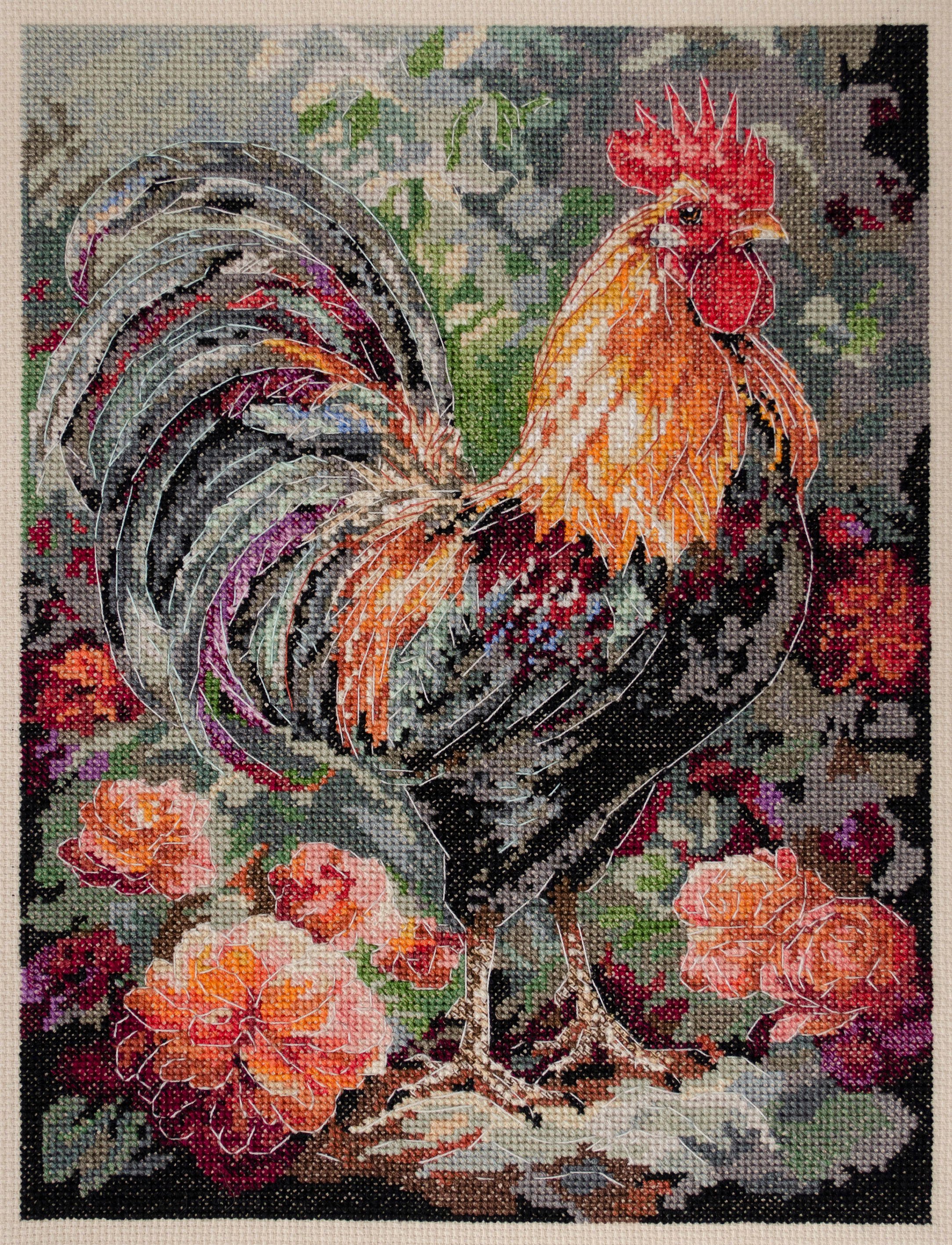 PREORDER Abris Art cross stitch full kit "The Rooster in the Yard" 14ct + saga AH-268