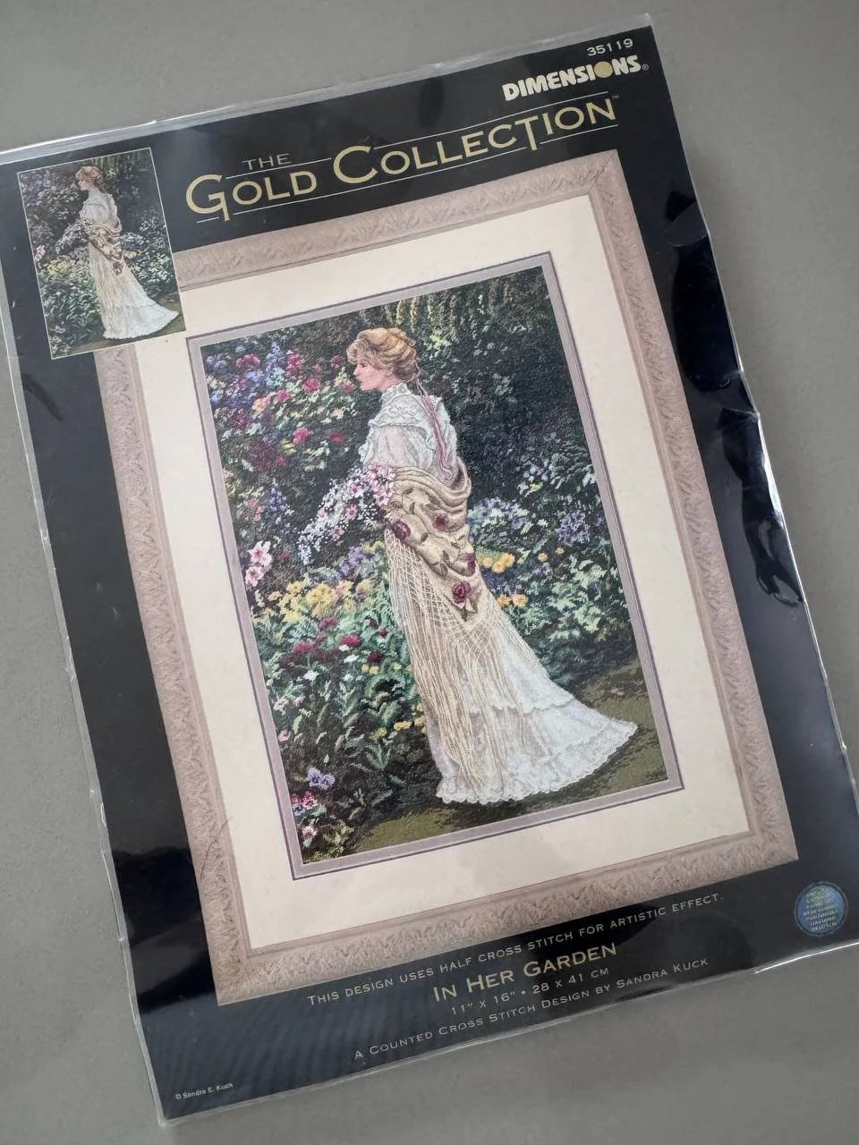 Vintage 2003 Dimensions Gold Collection cross stitch kit "In Her garden" 35119 18ct + saga XSD