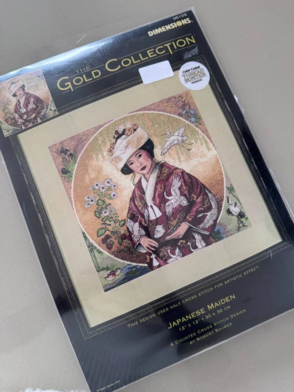 Vintage Rare 2003 Dimensions Gold Collection cross stitch kit "Japanese Maiden" 35109 18ct + saga XSD
