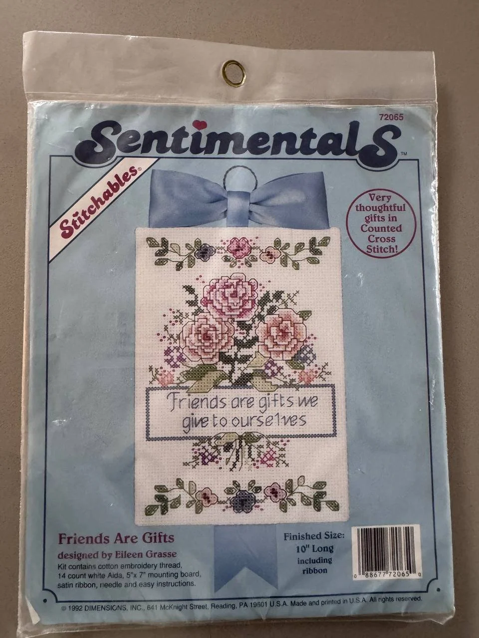 Vintage 1992 Dimensions Sentimentals "Friends are gifts" by Eileen Grasse counted cross stitch kit 72065