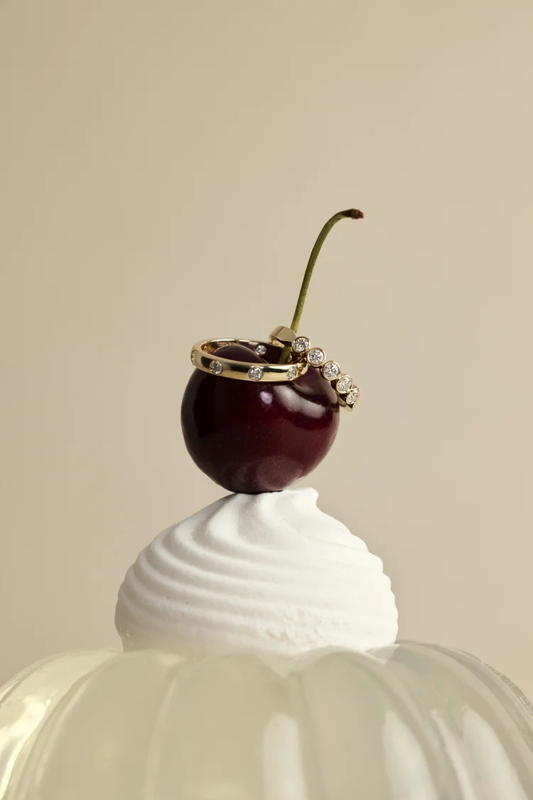 Rings stacked on a cherry