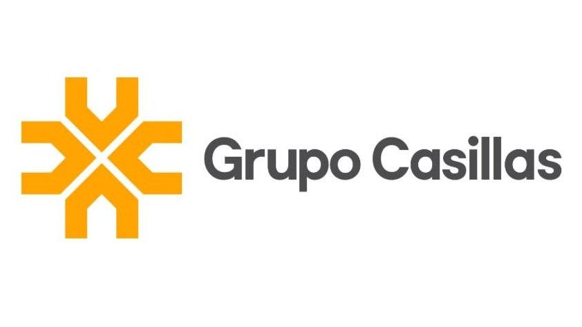 Logotipo de Grupo Casillas con un símbolo amarillo y negro.