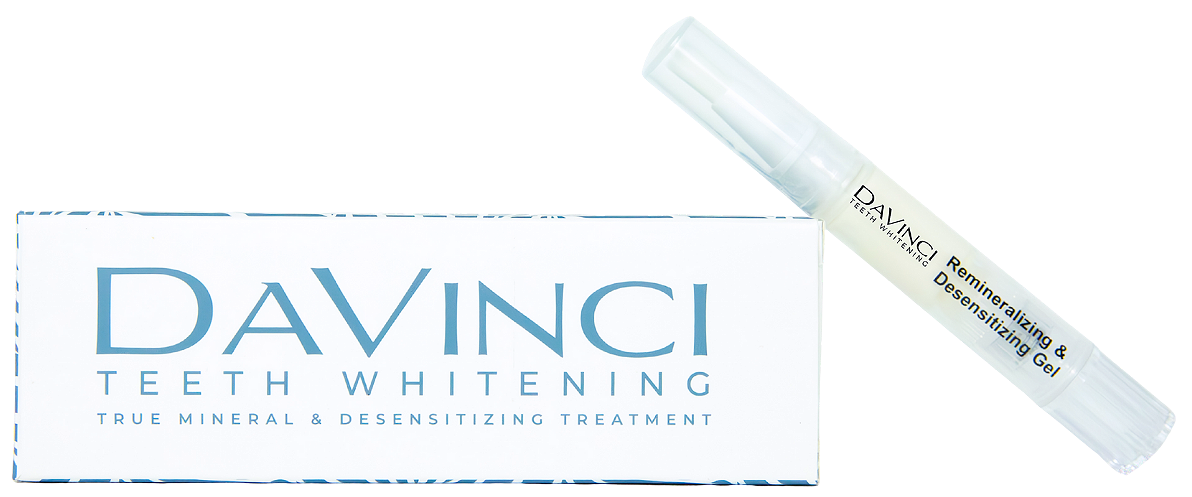 Box and tube of Da Vinci teeth whitening gel.