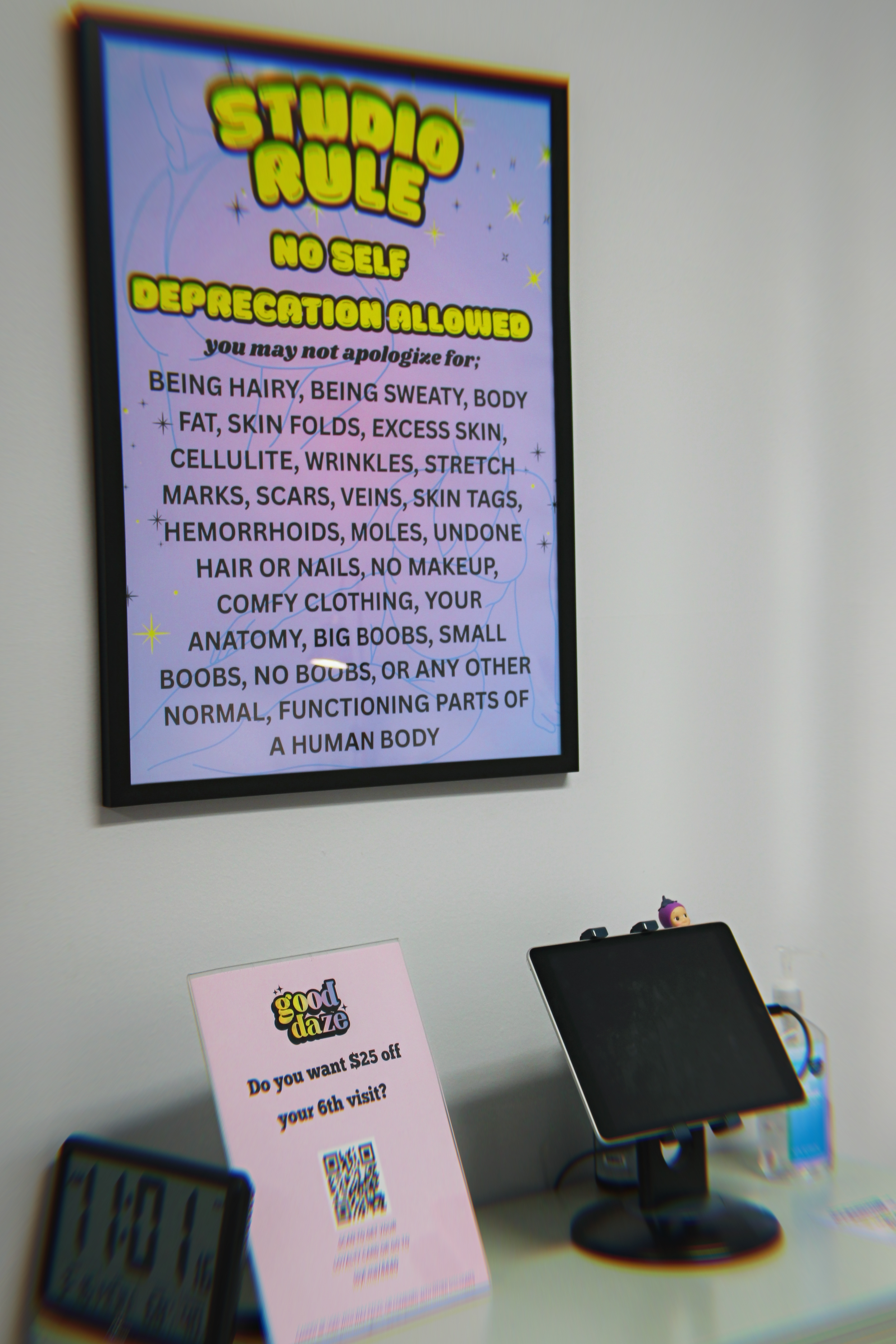 Body positive wall art at Good Daze Brazilian Waxing Studio in Columbus, Ohio.