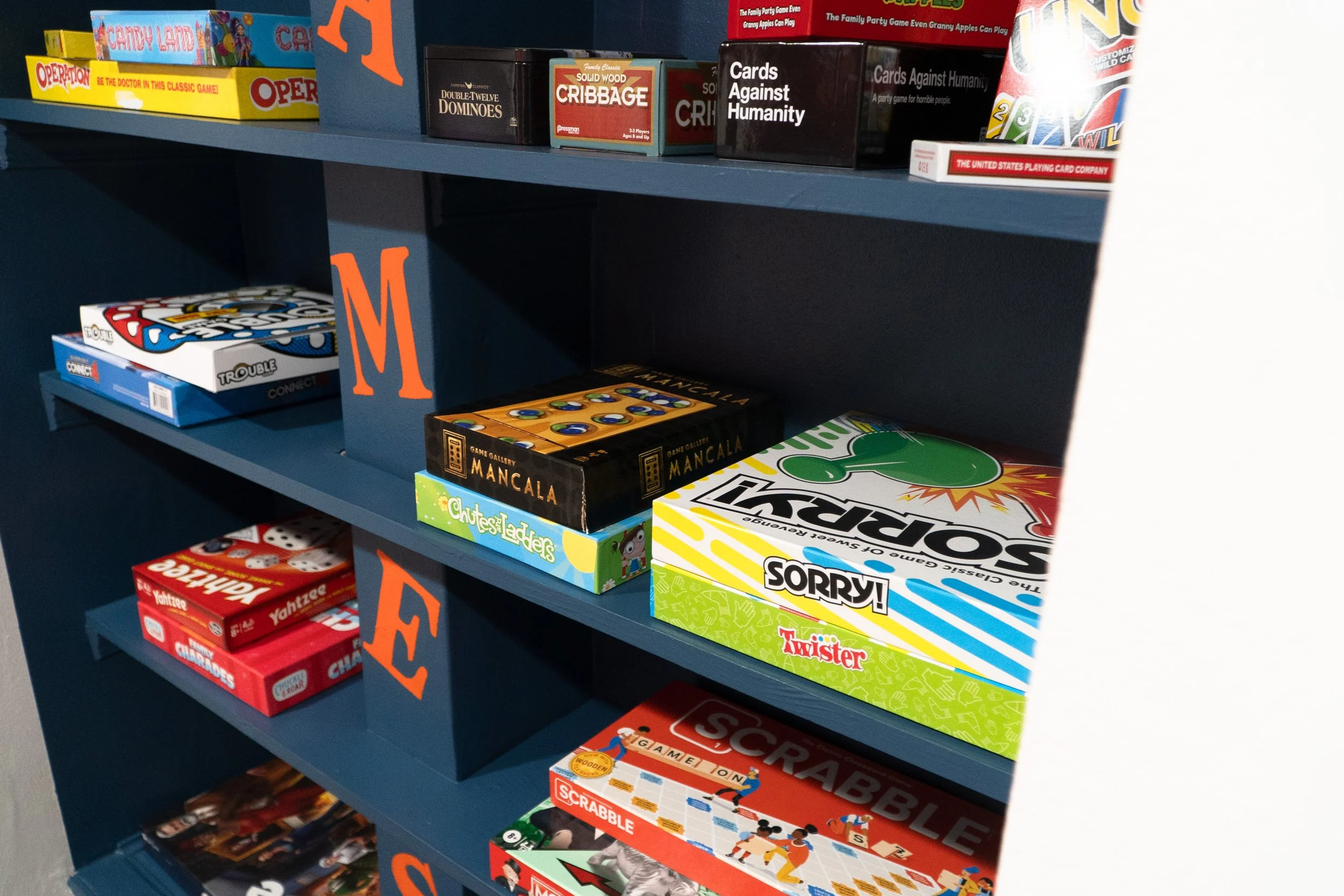 Candy Land, Operation, Cribbage, Trouble, Sorry, Twister, Scrabble