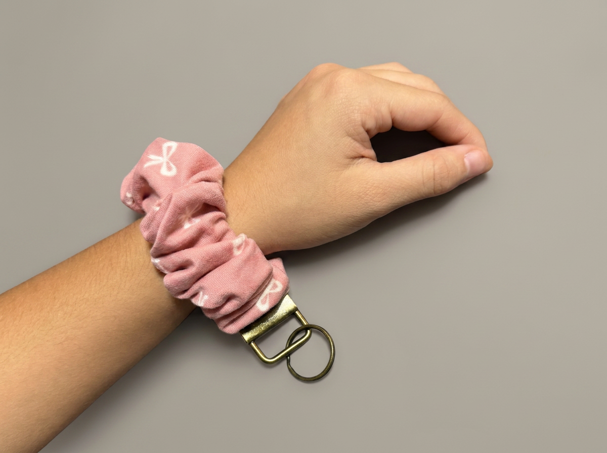 🎀 Blush Bow Scrunchie Wristlet Keychain