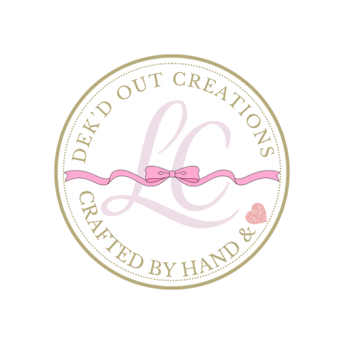 Logo for Dek'd Out Creations featuring a pink bow, a handwritten-style