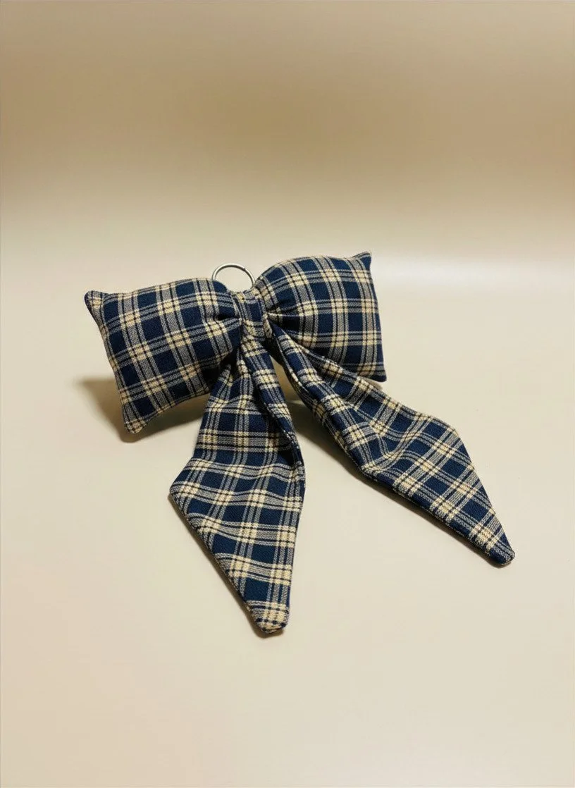 Classic Navy Plaid Bow Keychain