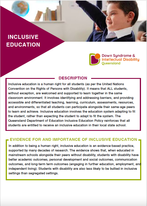 inclusive education with a boy in his school uniform with his hand up, with a description and importance of inclusive education