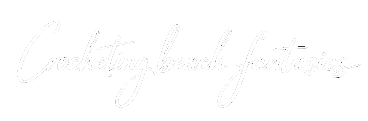 A white background with cursive text that reads "Crochet beach fantasies" in a thin, light gray script.