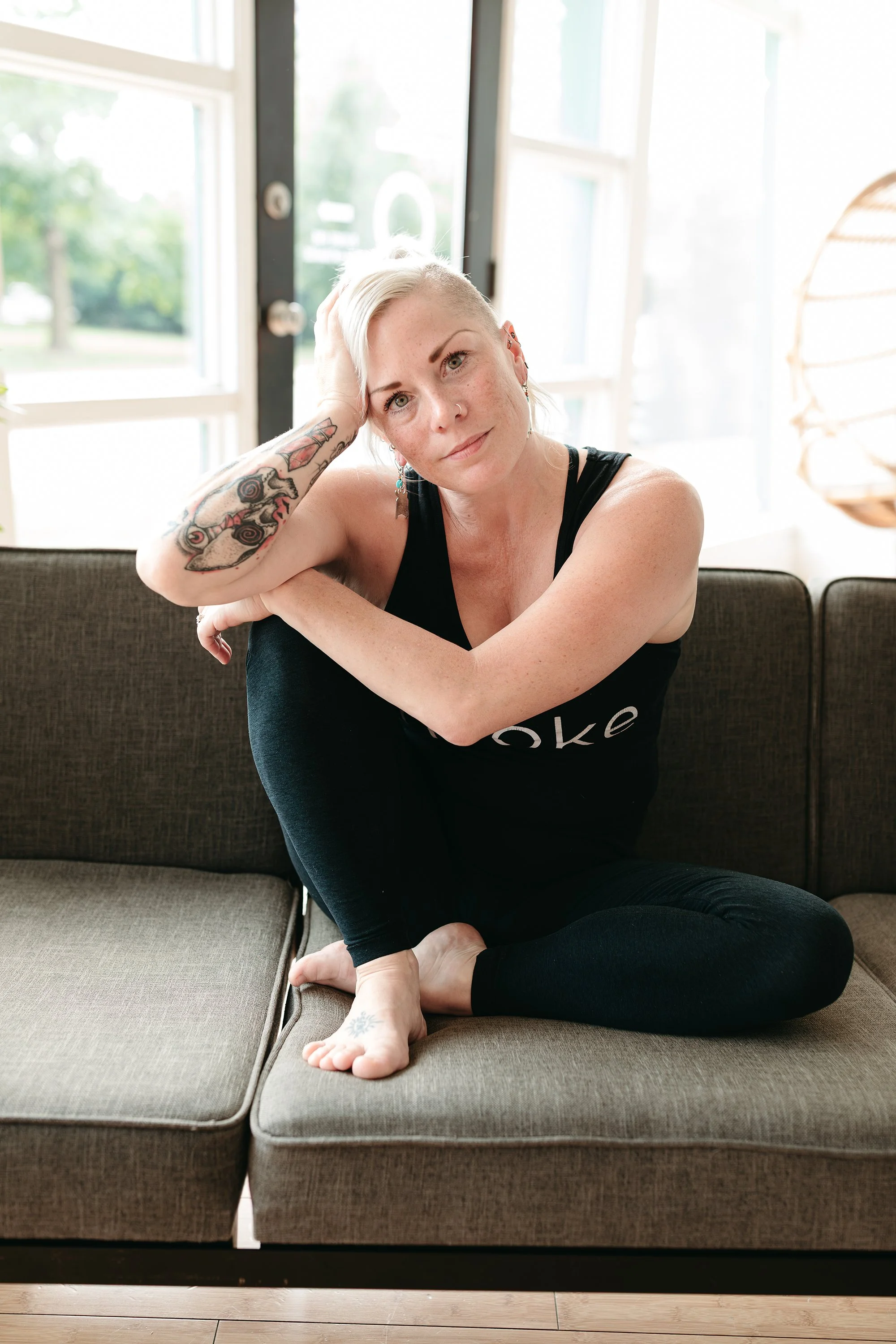 Smiling woman with blonde hair