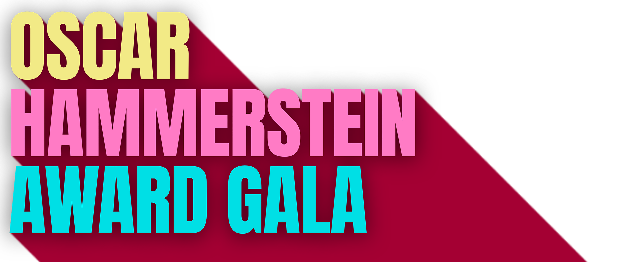 Text reading "Oscar Hammerstein Award Gala" in colorful bold letters on a black background with part of a red carpet visible.