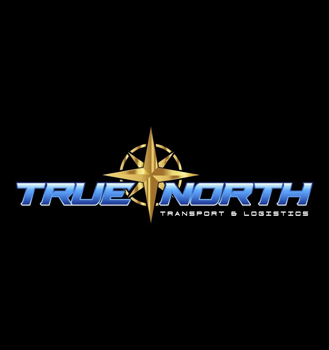 True North Transport & Logistics logo with a gold compass rose on a black background.