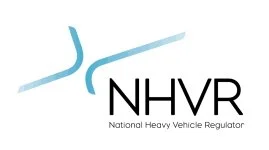Logo of the National Heavy Vehicle Regulator featuring stylized blue lines and text "NHVR"