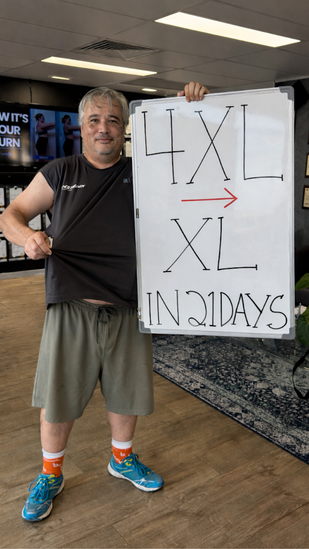Joseph weight loss transformation 4XL to XL in 21 days at Odyssey Personal Training, rapid results from 21 day challenge in Ferntree Gully gym.