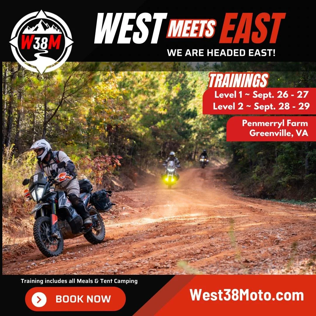 🚨We are coming back by popular demand to Virginia! West meet East! 

📍Reserve your spot for West38Moto&rsquo;s ADV off-road training right along the MABDR.

West38Moto.com
