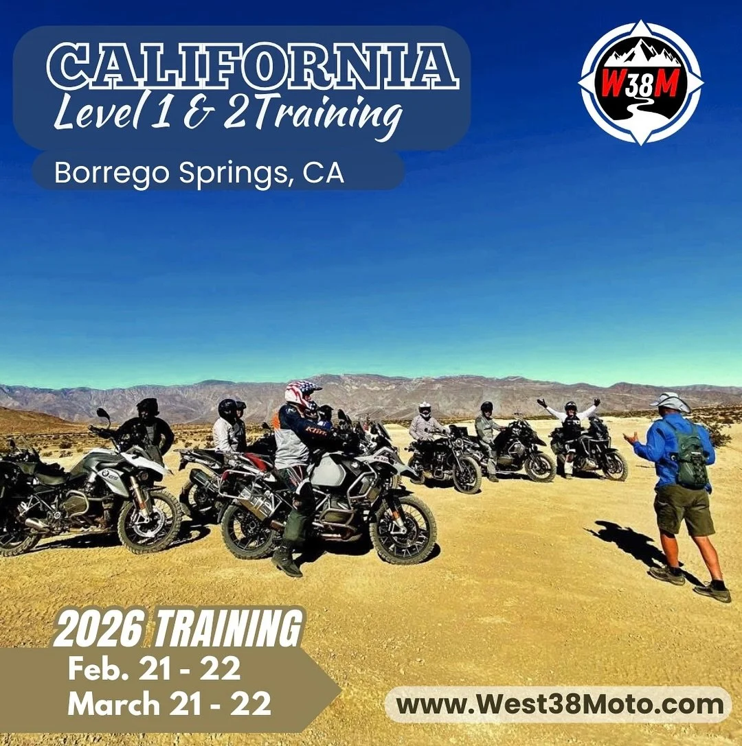 🔥 Ready to level up your ADV riding West38Moto is heading back to Borrego Springs, CA for Level 1 &amp; 2 Training!

🏜️ Real terrain.
🏍️ Real instruction.
💥 Real confidence on your bike.

📍 Borrego Springs, CA
📆 2026 Dates:
Feb 21&ndash;22 &amp