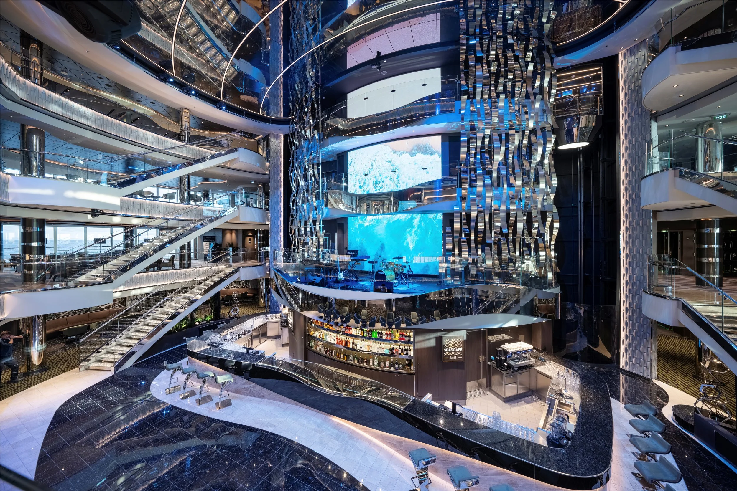 Multi level open atrium on MSC Seascape