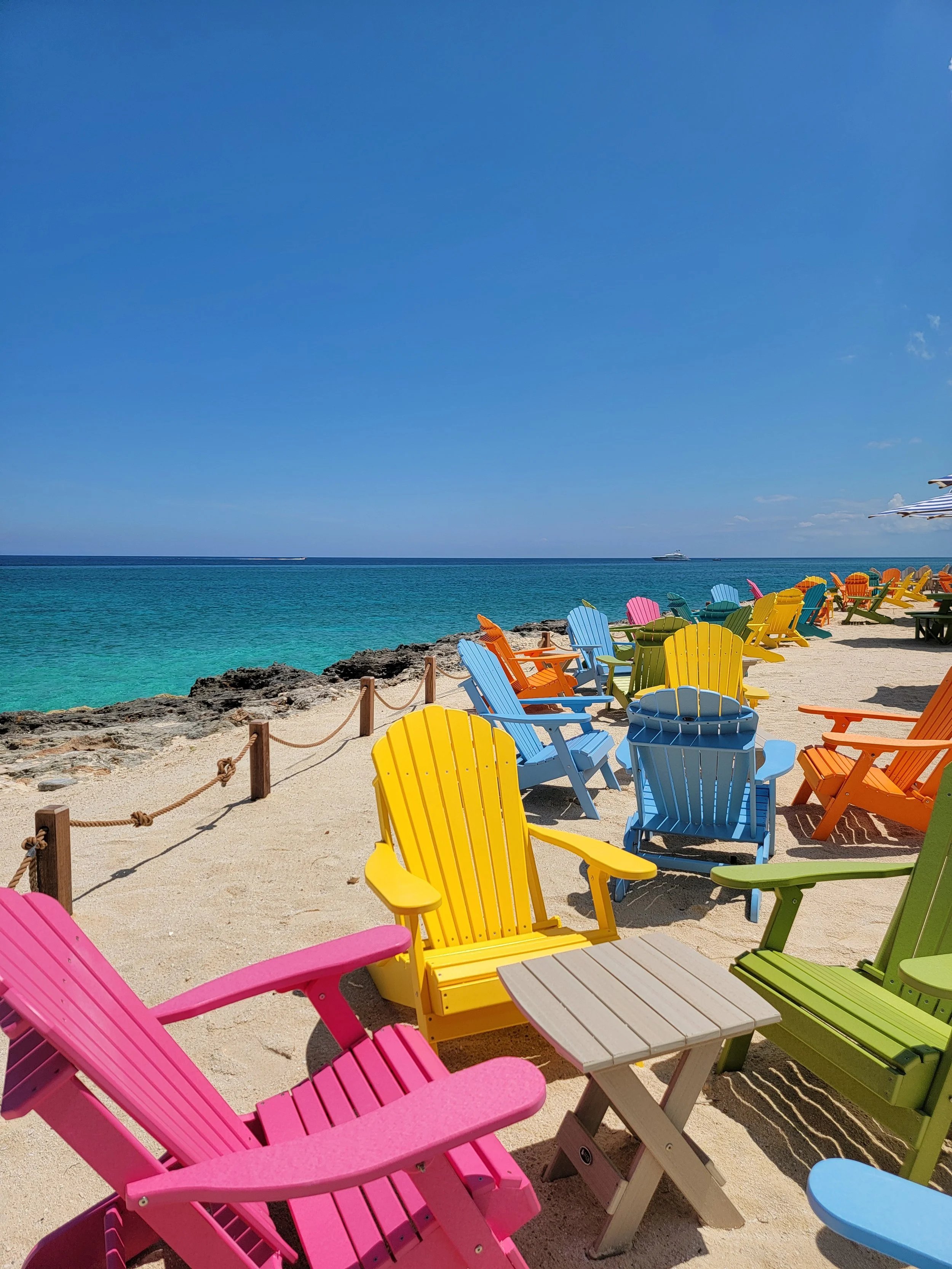 Empty beach chairs at Royal Caribbean Paradise Island Beach Club