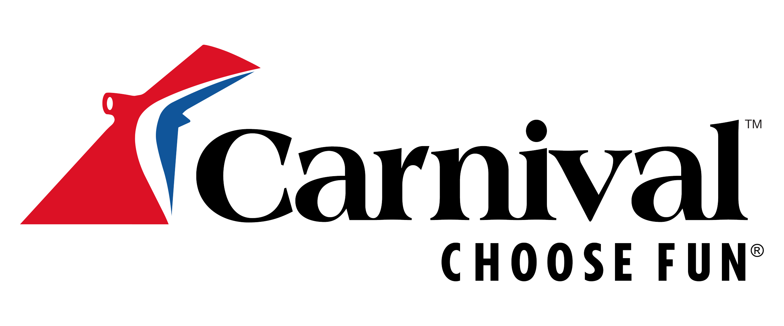 Carnival logo featuring a red, white, and blue stylized flame and the text 'Carnival' with the slogan 'Choose Fun' underneath.