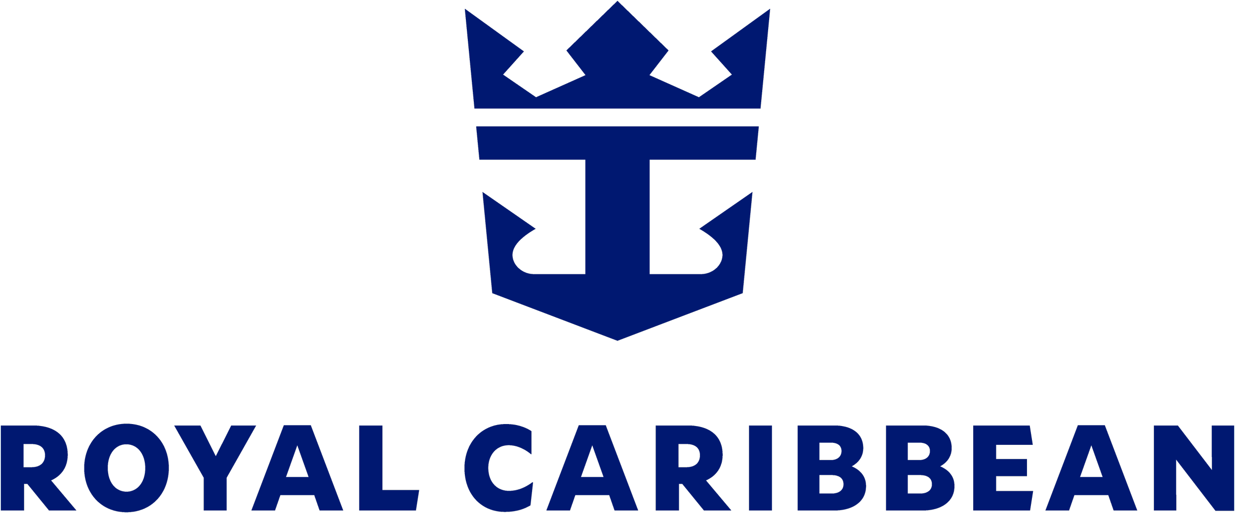 Logo of Royal Caribbean cruise line featuring a stylized crown and shield in dark blue and black.