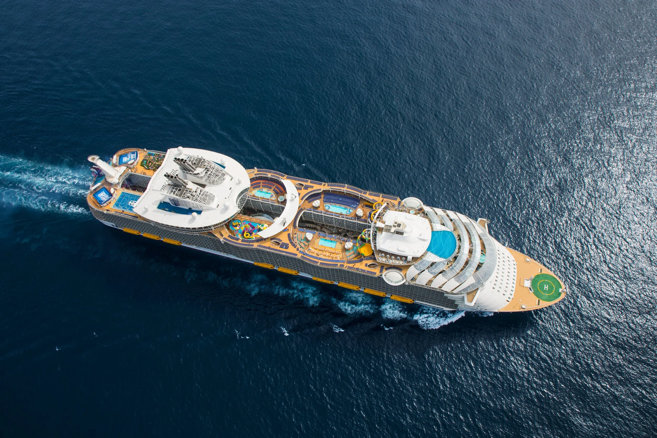 Arial view of Royal Caribbean Symphony of the Seas while sailing