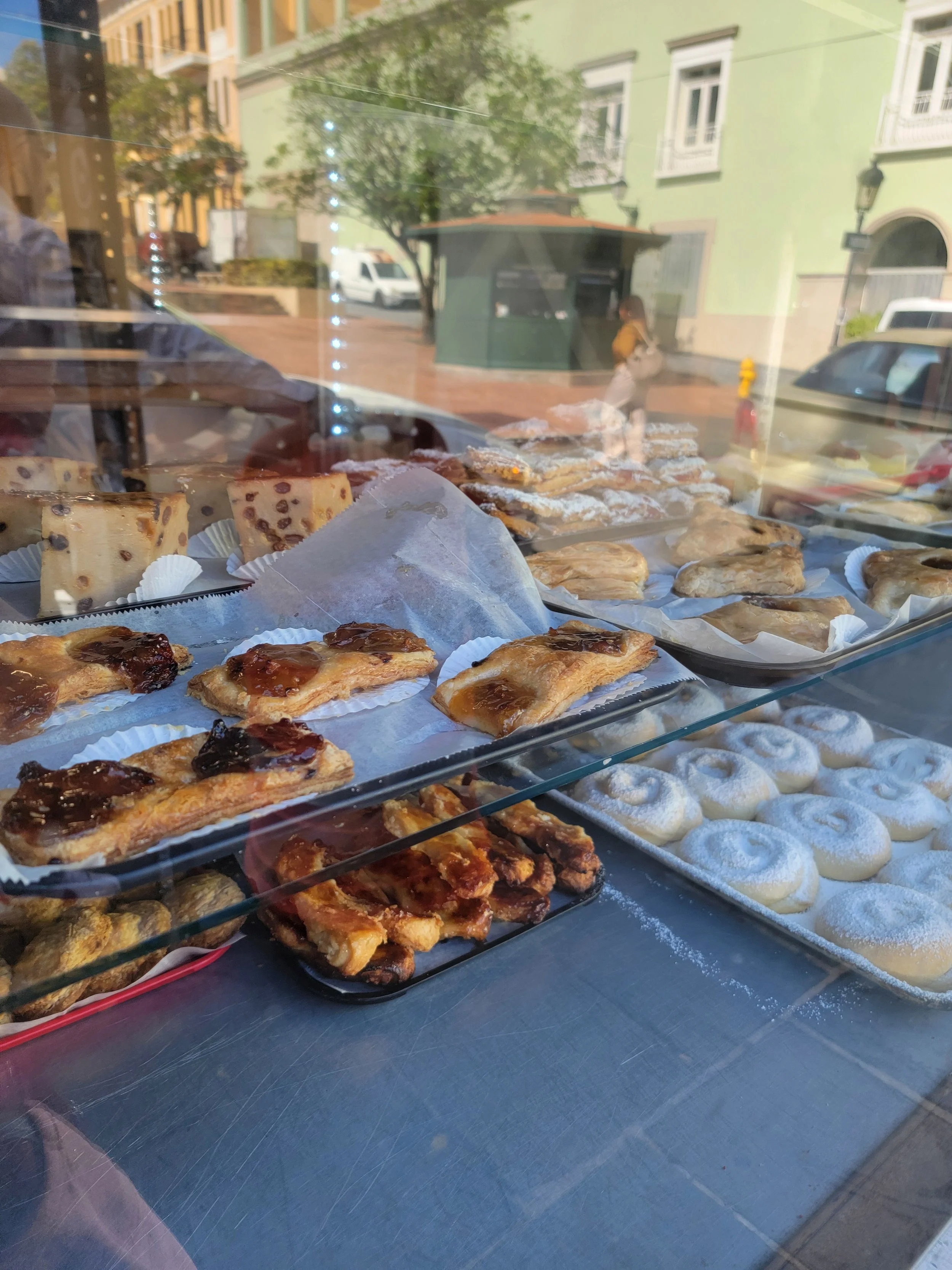 display case full of pastries in old San Juan