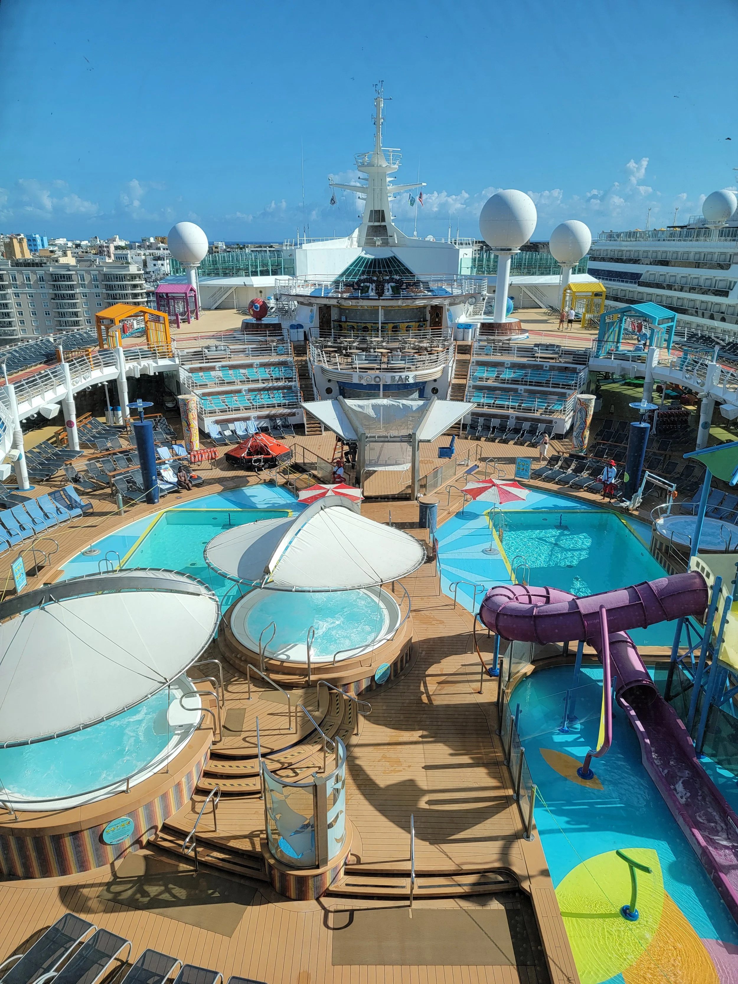 Royal Caribbean Adventure of the Seas pool deck on a sunny caribbean day