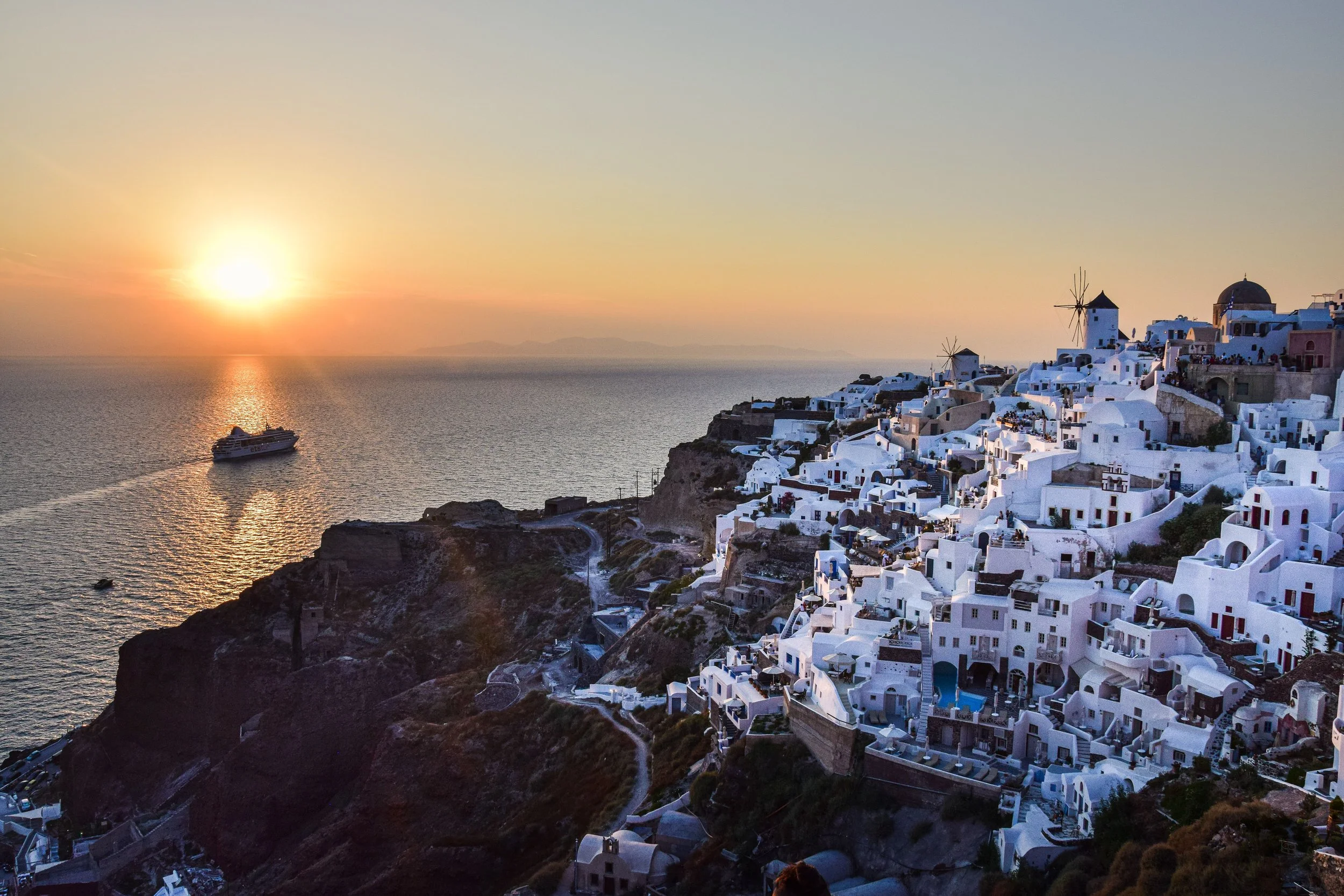 Cruise ship in distance in Greece