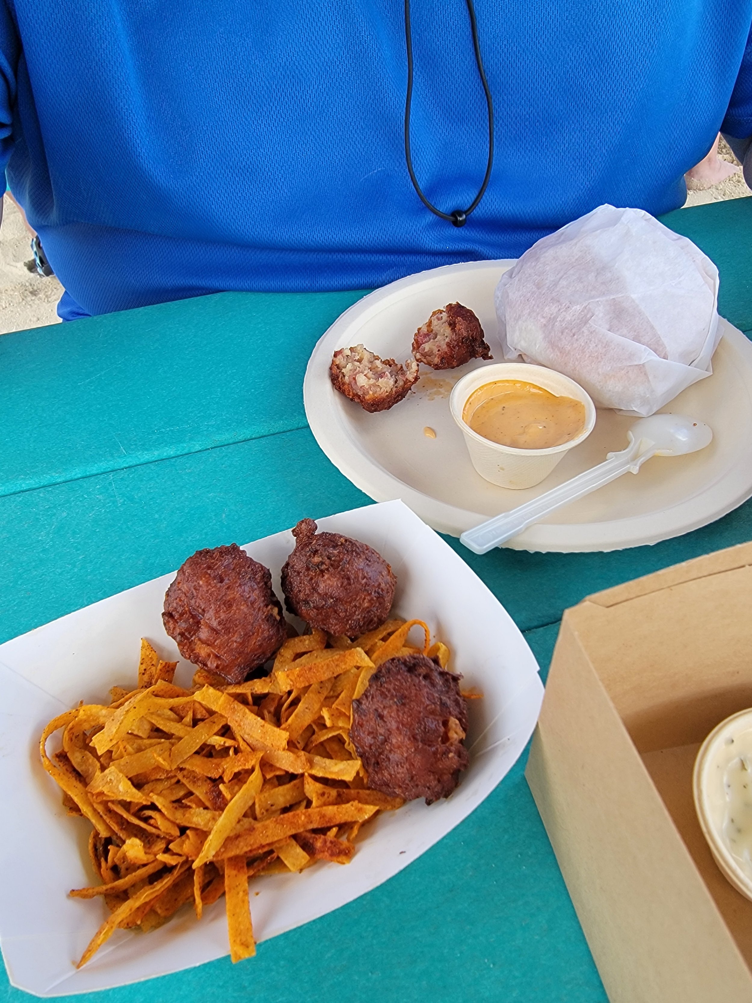 Corned beef fritters with crispy tortilla strips