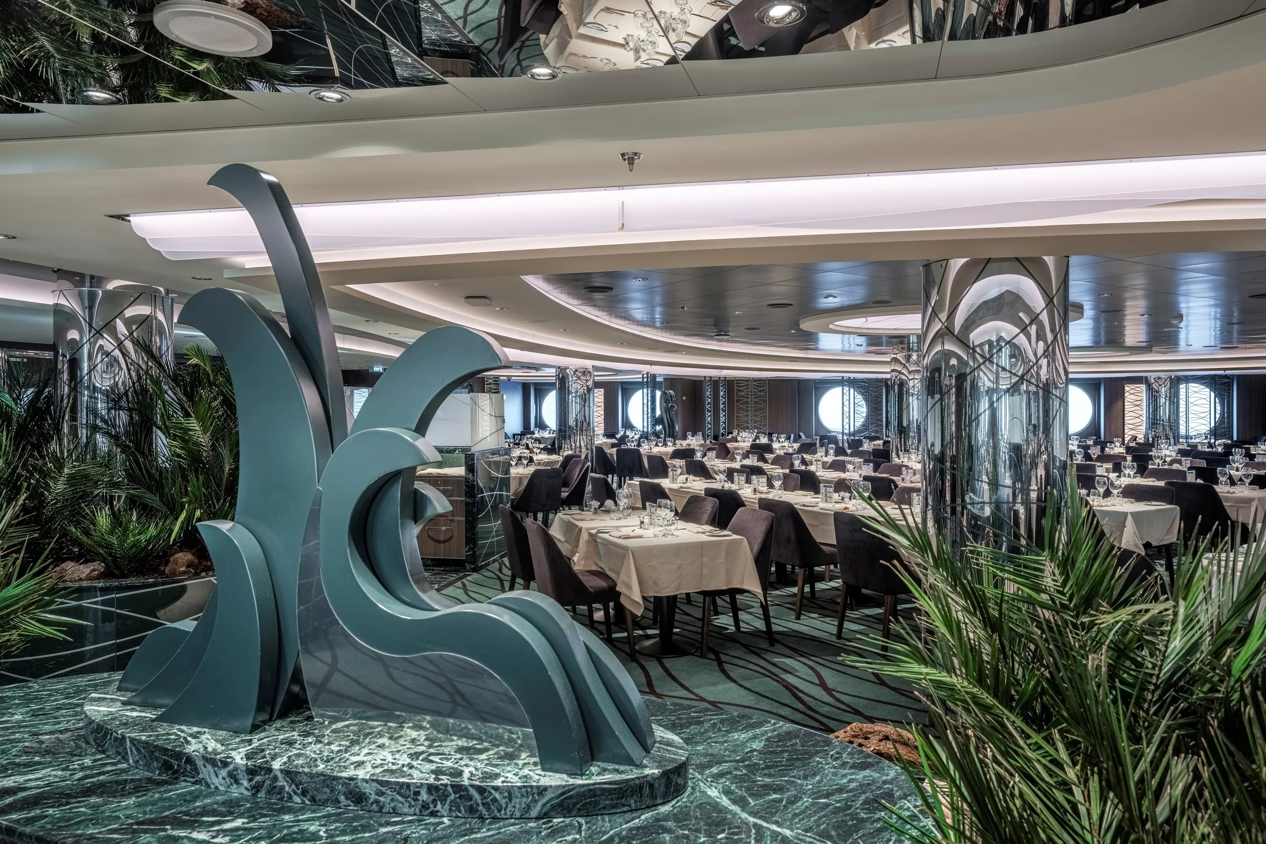 Wave sculpture in main dining room on MSC Seascape
