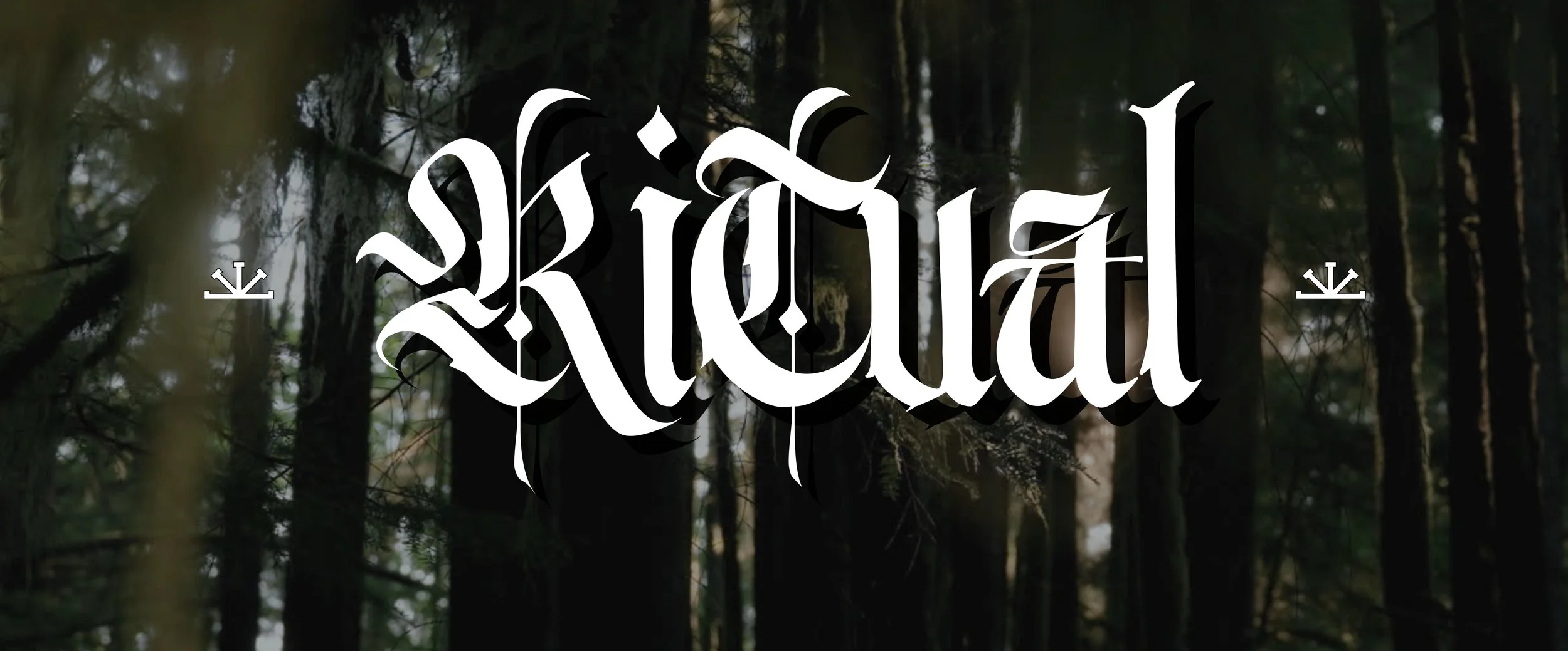 Dark forest with tall trees and fog, with the word 'Natural' written in large Gothic font in the center.