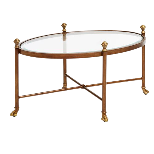 brass coffee table with claw feet and beveled glass top
