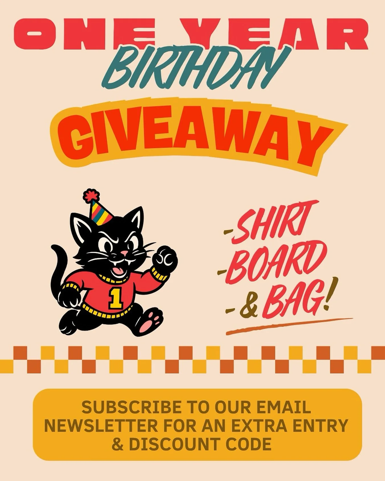 🎉 Gato turns ONE this Saturday&hellip; and we&rsquo;re celebrating with a GIVEAWAY! 🐱🎂
We&rsquo;re giving back to the community that made this first year so special. One lucky winner will win a shirt, board and a bag!

how to enter:
✅ Like this po