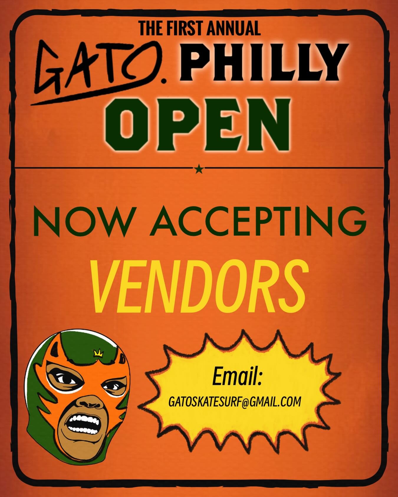 🚨VENDORS ARE NOW BEING ACCEPTED🚨

The Gato Philly Open is going down October 17th, and we&rsquo;re looking for vendors to join us! We&rsquo;re bringing together skateboarding, music, community, and local businesses for an amazing day in Philly.

📅