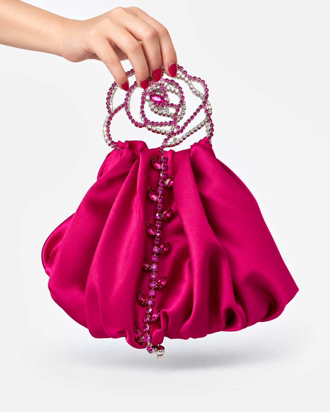 FUCHSIA SATIN ROSE POUCH FRONT HAND.png