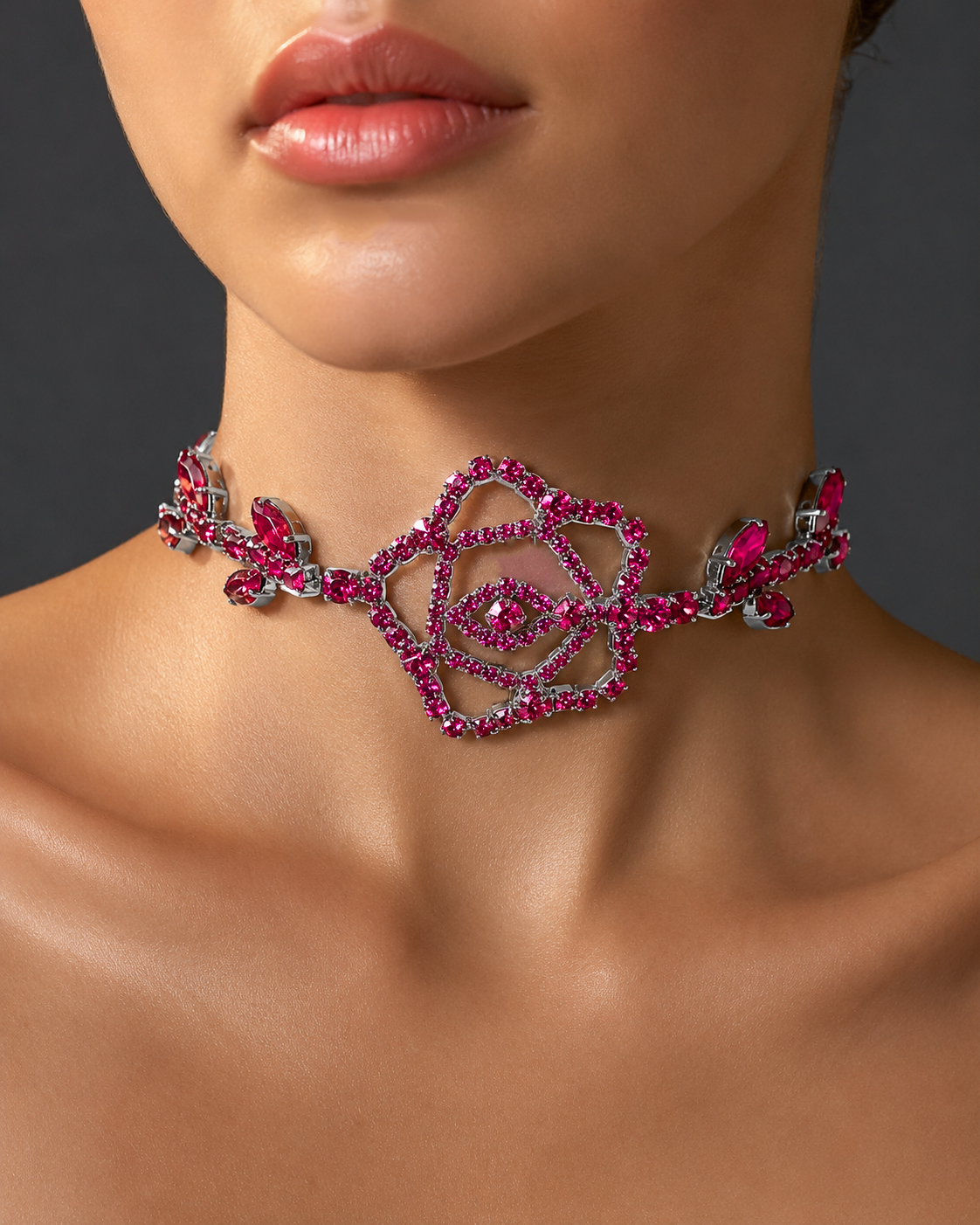 Rose Crystal Flower Single Necklace
