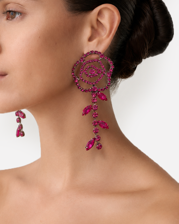 ROSE STEM EARRING FUCHSIA MODEL FRONT.PNG