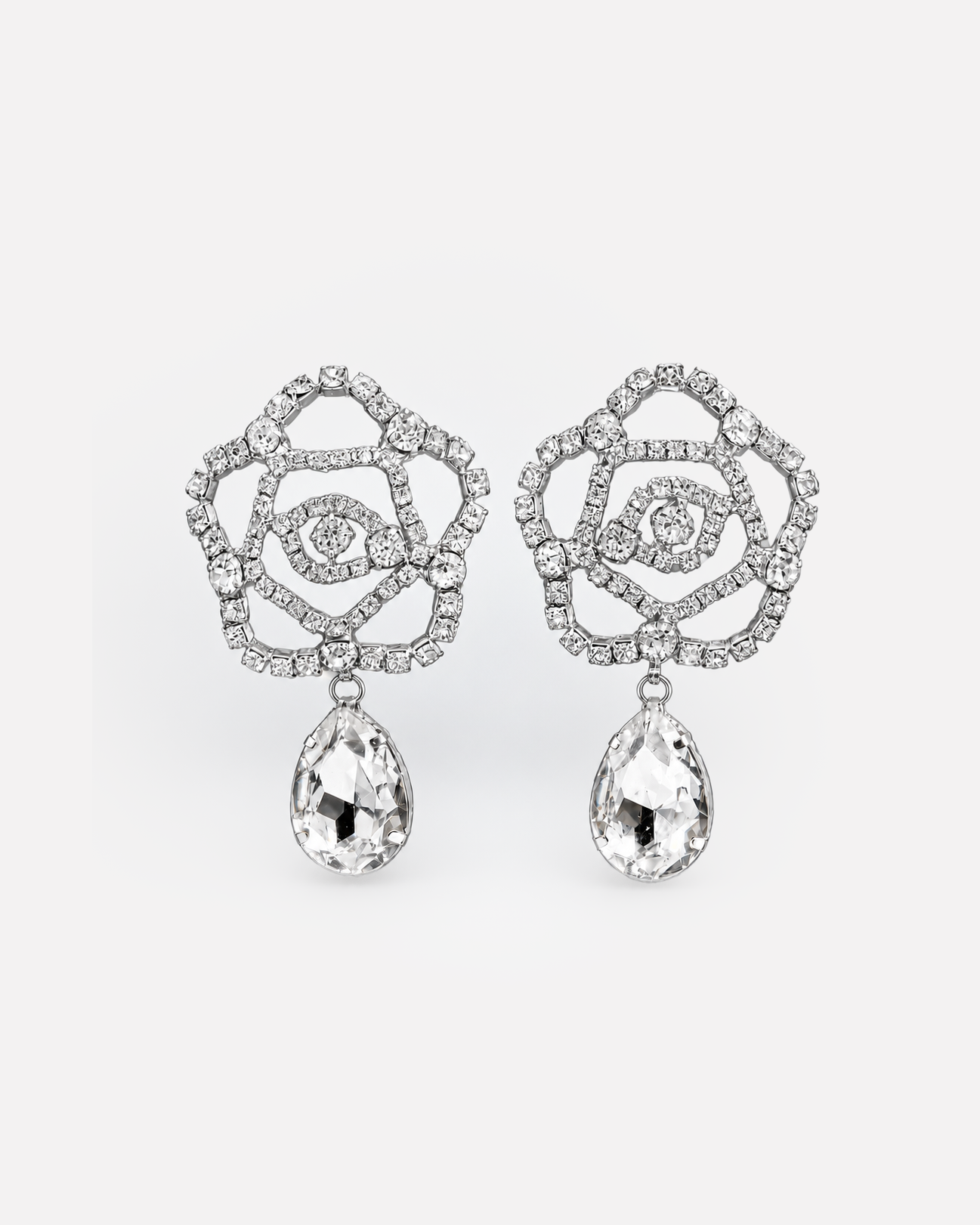 Rose Crystal Pear Drop Earrings