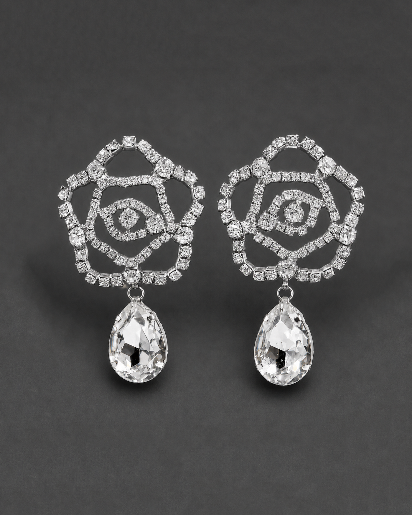 Rose Crystal Pear Drop Earrings