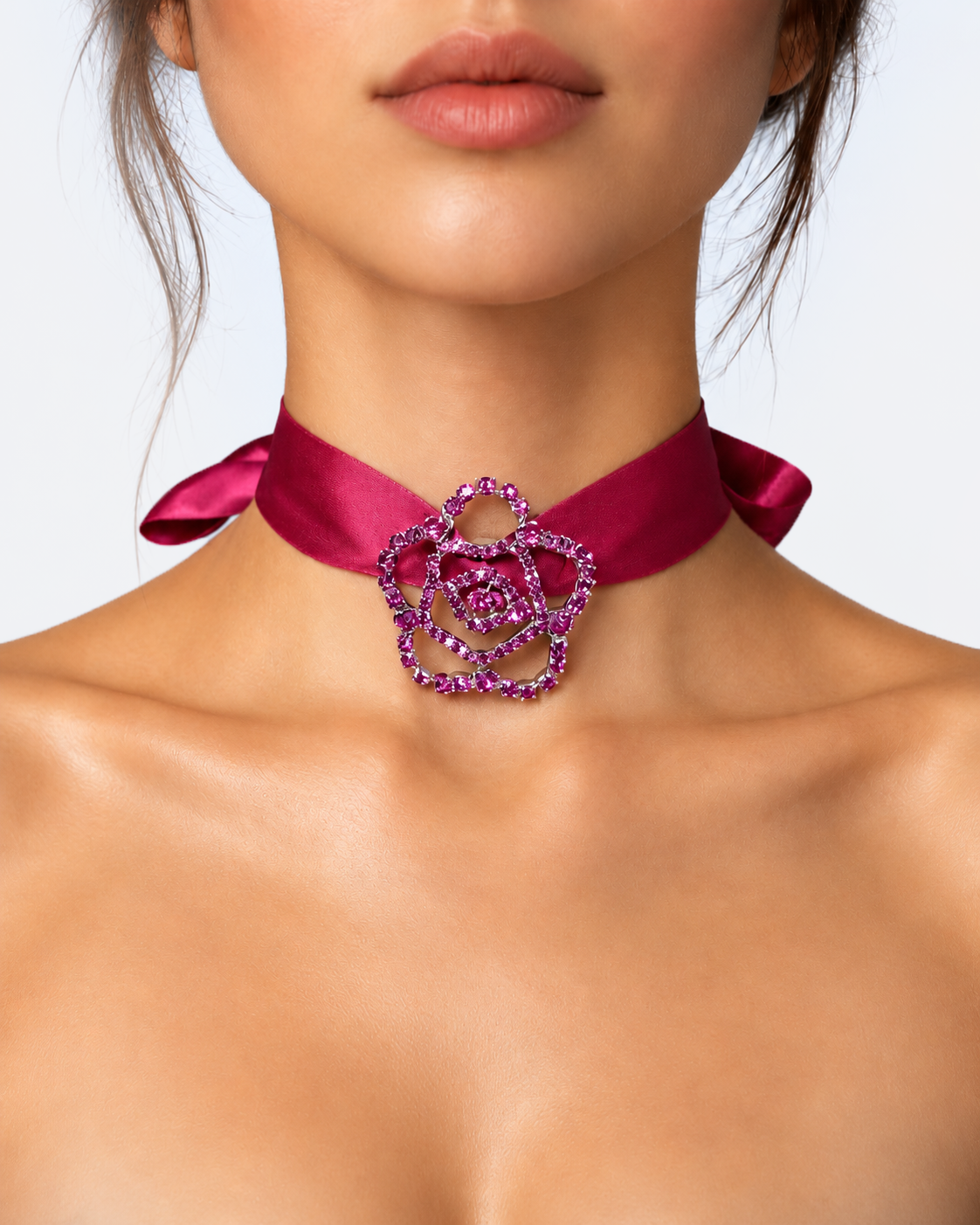 RIBBON CHOCKER FUCHSIA SATIN MODEL FRONT.png