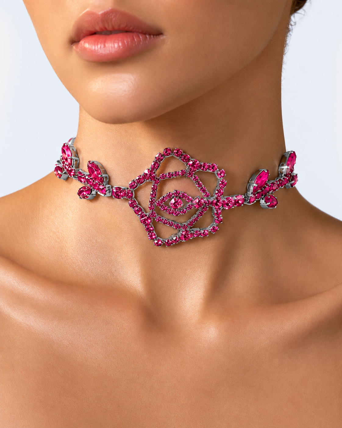 Rose Crystal Flower Single Necklace