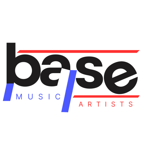 Logo for 'Base Music Artists' featuring stylized text with red and blue accents.