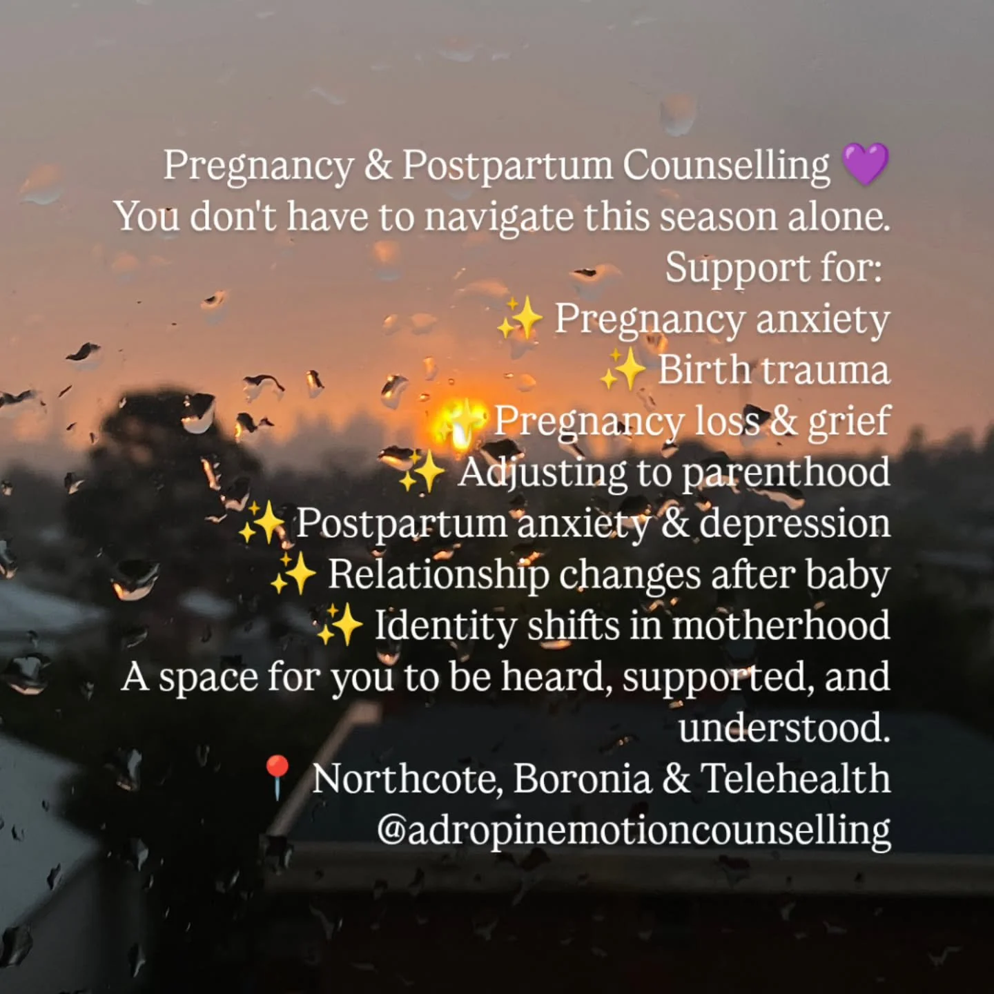Pregnancy and the postpartum period can bring joy, excitement, uncertainty, overwhelm, and everything in between.

While much of the focus is often on the baby, your wellbeing matters too.

You may be experiencing anxiety about the birth, adjusting t