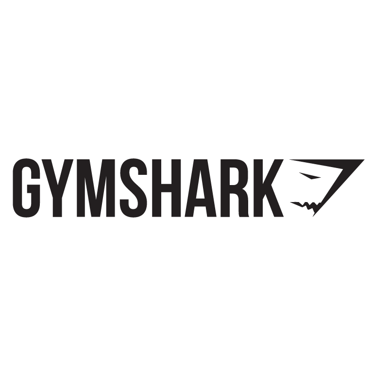 Gymshark logo with shark face graphic, black text on white background.