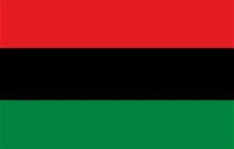 Flag with horizontal stripes in red, black, and green from top to bottom.