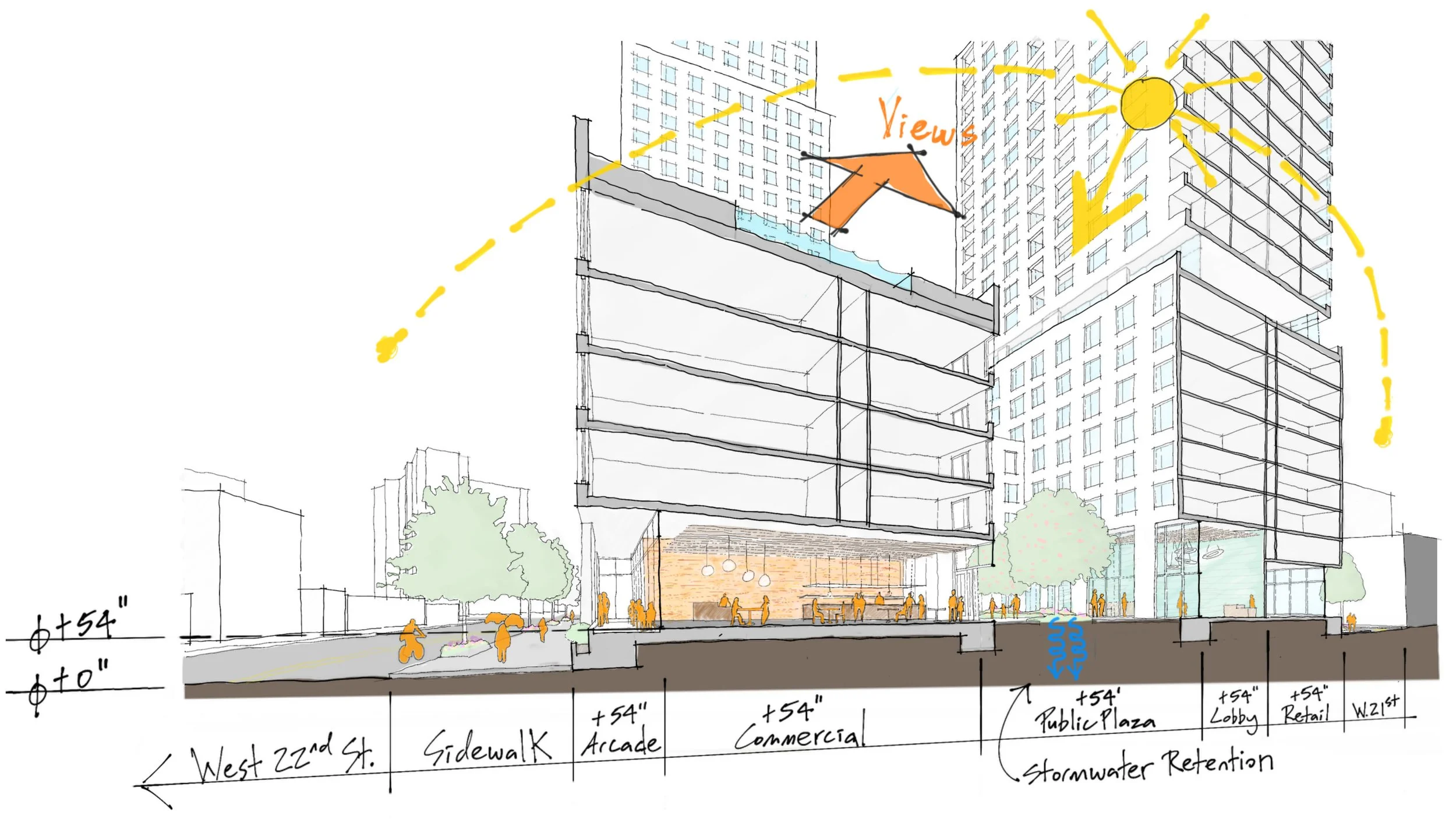 1100 Ocean Way, Section Perspective