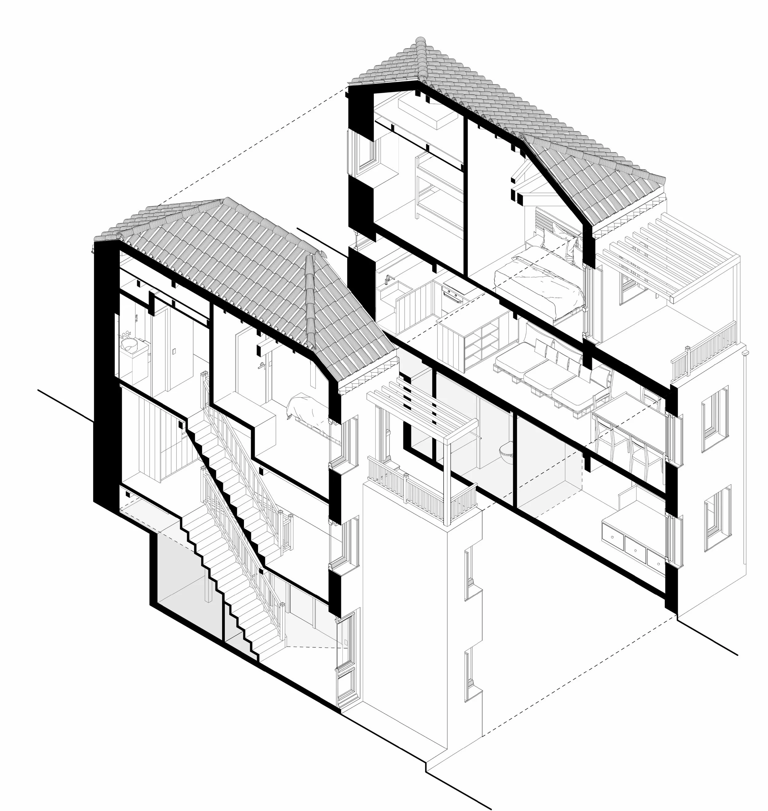 Skopelos Passive House Sectional Axonometric